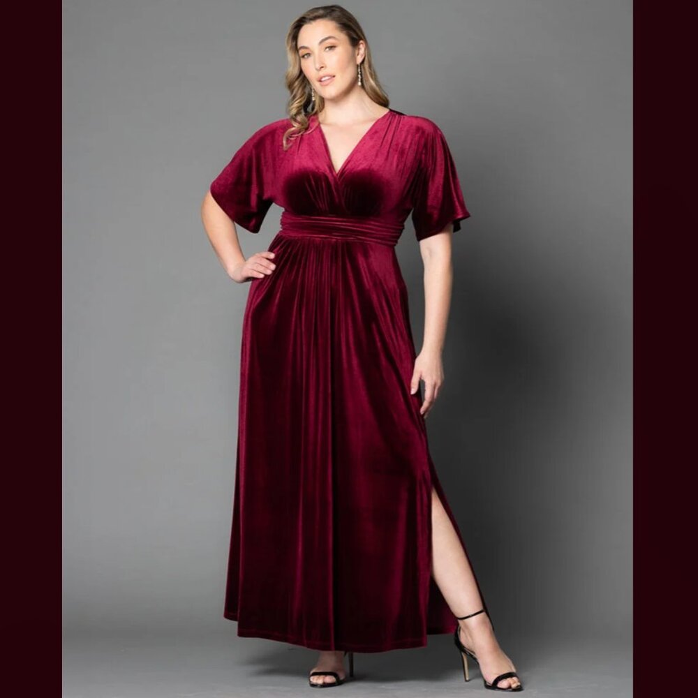Kiyonna Verona Made in USA Pinot Noir Polyester Velvet Evening Gown women 1X